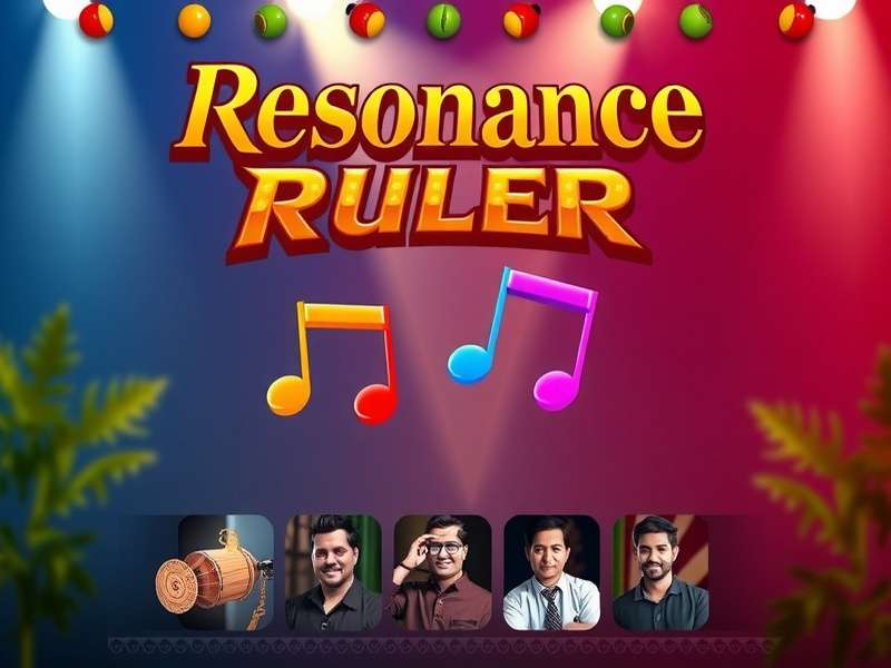 Resonance Ruler game banner featuring vibrant Indian musical instruments